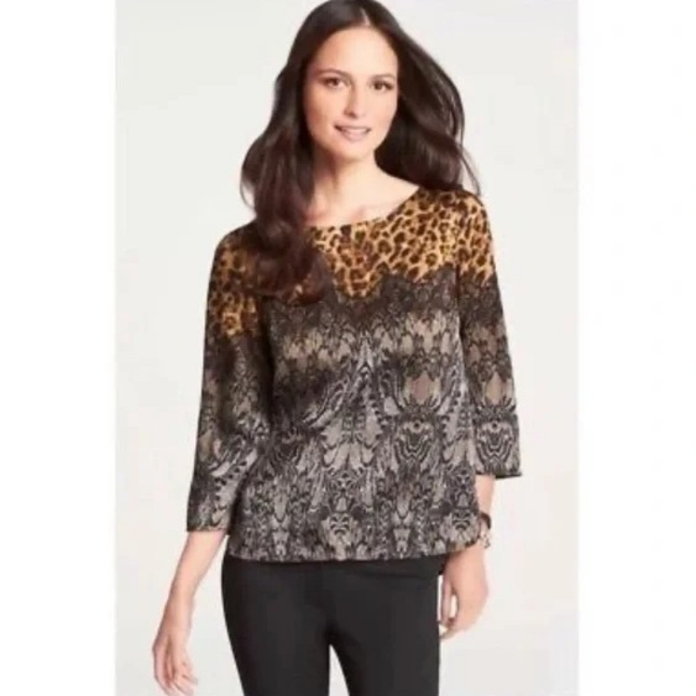 Ann Taylor Leopard Print and Black Lace Blouse